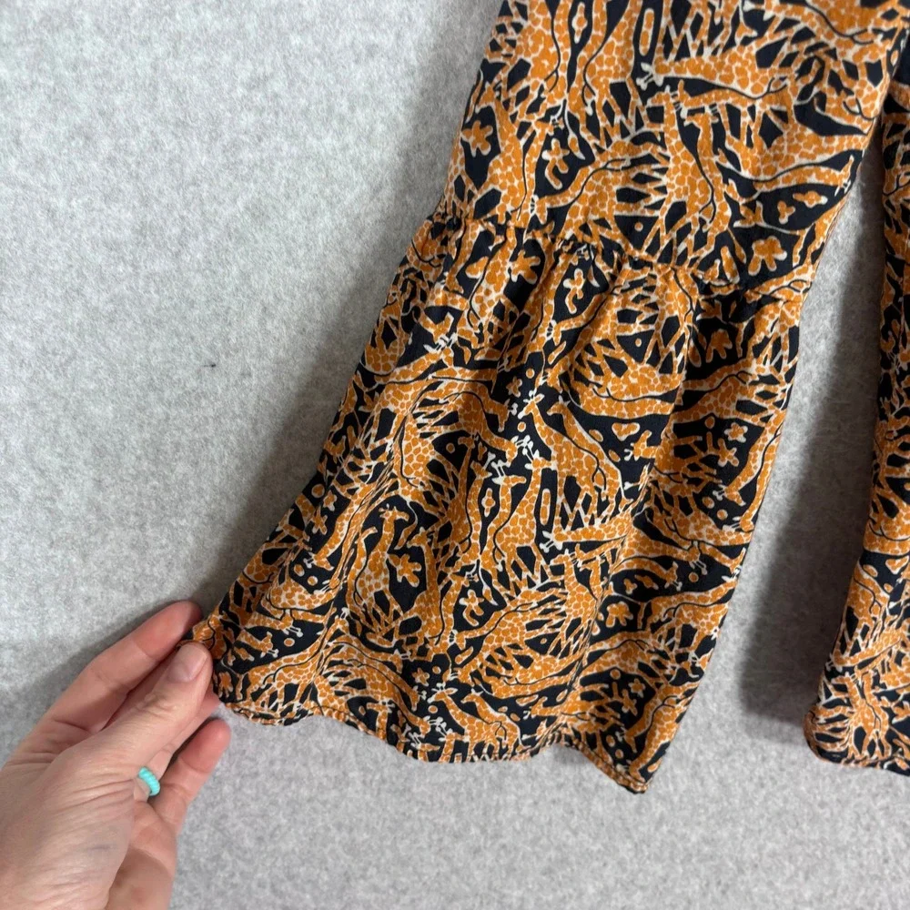 J Crew x Drakes London Blouse Size 6‎ Navy Orange Giraffe Print Popover Safari